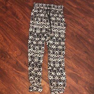 black and white patterned flowy pants